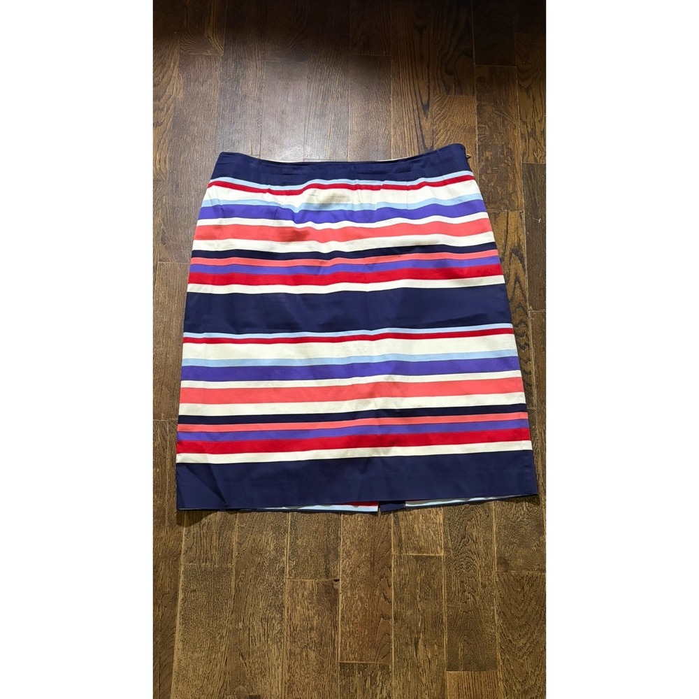 Boden Womens Blue Red Cotton Multi Striped Lined Pencil Skirt Size 12 Long